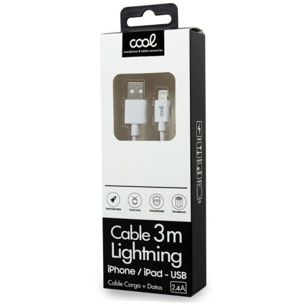 Cable Lightning / iPad para iPhone USB Compatible (3 metros) Blanco 2