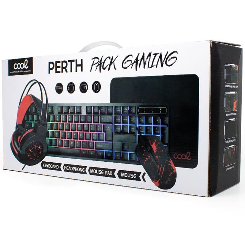 Teclado Pack Gaming USB Español + Auriculares + Ratón + Alfombrilla Perth 8